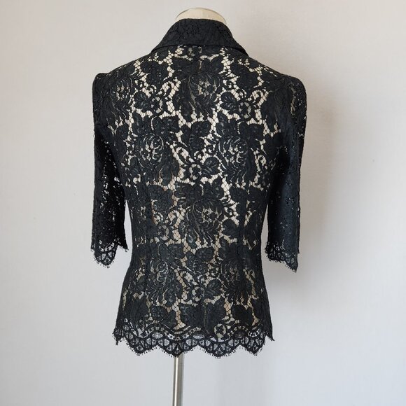 Burberry London Made in Italy Lace Eyelet Button-Front Top 3/4 Sleeve Black - Picture 6 of 8